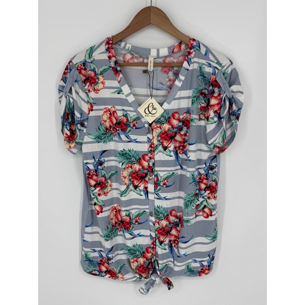 NWT Mai Soli Women's Short Sleeve Floral Knit Top Made In The USA Size XL M0